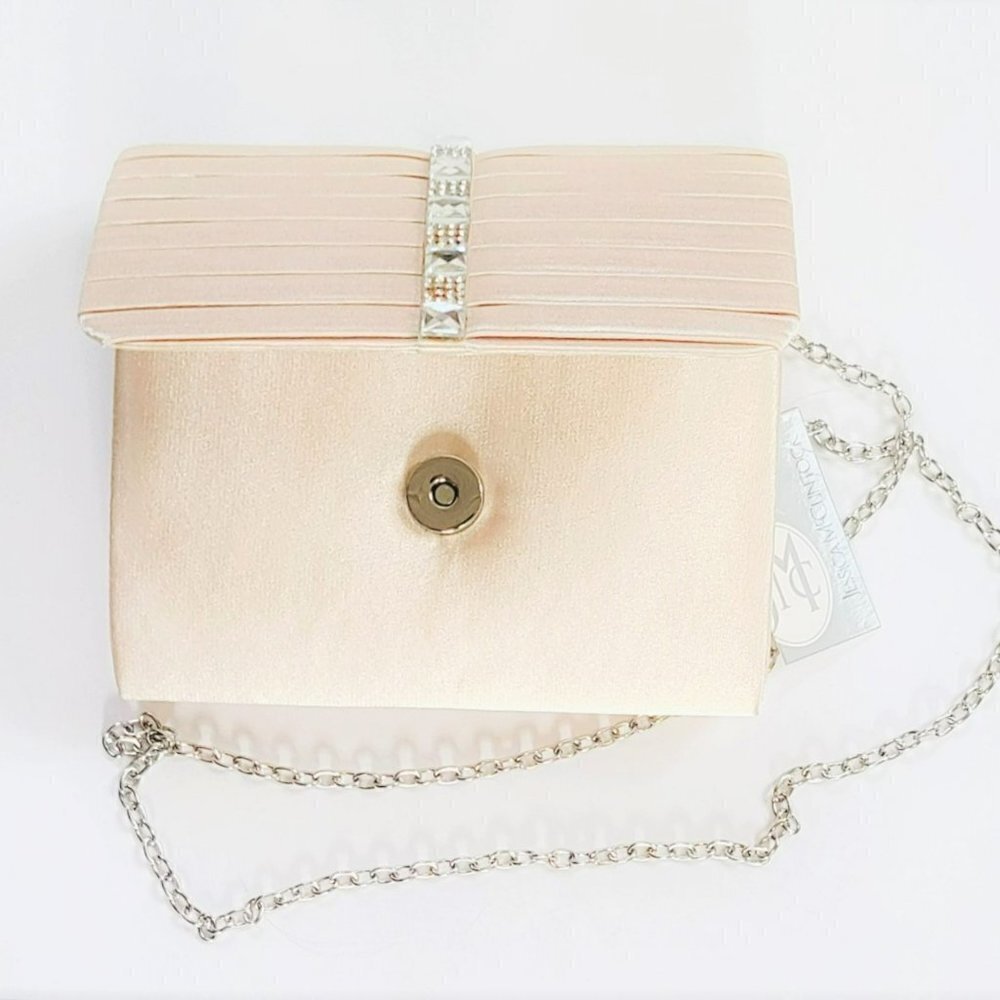 NWT Jessica McClintock Rhinestones Satin Party Clutch Evening Crossbody Bag - Picture 4 of 5